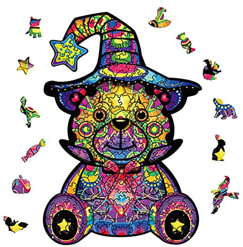 OSDUE 100 PCS Bear Wooden Jigsaw Puzzle100, Unique Animal Shape Puzzle Pieces100, 3D Colorful Bear, for Adults Collection Best Gift (Bear, 16 * 23.4cm)