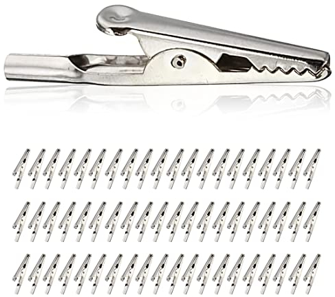 Amindz 60 Pièces Clip Crocodile Isolé Métallique,Crocodile Plaqué Nickel Pince,Pince Crocodile avec Vis,Longueur 50mm,Pinces Crocodiles pour Tests Électriques de Laboratoire et Câble