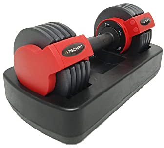 TechFit Haltères avec étui de rangement - Ergonomic Handle, Weightlifting, Bodybuilding, Gym Exercises avec fermeture de sécurité Haltères réglables 1.7-11.5 kg, 2.5-24 kg, 5-40 kg