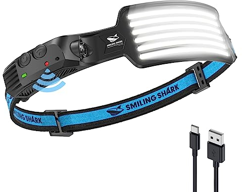 Smiling Shark Kopflampe, Wiederaufladbare LED Stirnlampe Mit 6 Weißen LEDs, Wasserdichte Headlamp für Camping, Joggen, Angeln - Super Hell Und Weitwinkel
