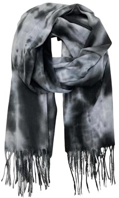 Leslii Damen-Schal Fransen-Schal gemustert Batik-Muster weicher Muster-Schal (schwarz)