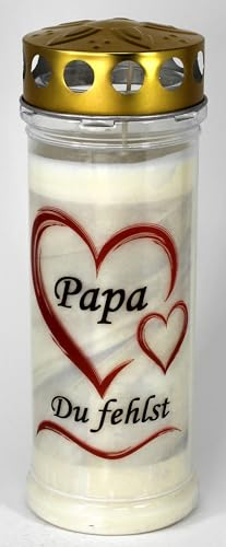 Kerzen Junglas - Grabkerze Papa mit 7 Tagen Brenndauer, (3956), schöne Grablichter mit Motiv, Grabkerzen mit Deckel, wetterfest, Trauerkerzen mit Spruch