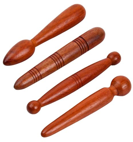 Wisebom 4 Pièces Bâton en Bois Réflexologie, Bâtons de Massage en Bois Thai Massage Bâton en Bois, Ensembles d'Outils de Massage pour Fasciite Plantaire Talons Éperons et Douleur Arc