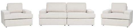 Beliani Conjunto de Sala de Estar clásico 5 plazas sofá 2 sillones tapizado Tela poliéster con sillón Respaldo Acolchado Grueso Acolchado Beige Claro Alla