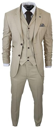 Costume Homme 3 Pièces pour Carreaux Prince de Galles Coupe Ajustée - Crème Beige 60