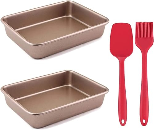2 pezzi di teglia per torte rettangolari, antiaderenti, teglia da forno, teglia da forno, cucina, pane toast, torte, teglia, teglia rettangolare, cucchiaio per spazzola per olio, 28 x 22,6 x 4,3 cm