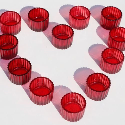 Vohocandle Red Tea Light Candle Holders for Valentine's Day, Ribbed Tealight Holders for Christmas Decoration, Tea Light Holders Glass for Wedding, Birthday Party, Home Decor, Church (5W × 3.5H cm)