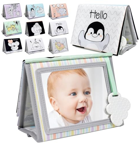 Dr.Rapeti Specchio per Bambini Giochi Sensoriali in Bianco e Nero Specchio per Neonato Giocattolo mit Libri di Stoffa