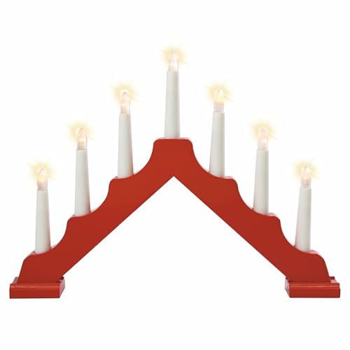 Schwibbogen aus Holz rot 7 LED Lichterbogen Dreieckform - Leuchtfarbe: warm-weiß Leuchtbogen Weihnachtsbeleuchtung Weihnachts-Deko Xmas