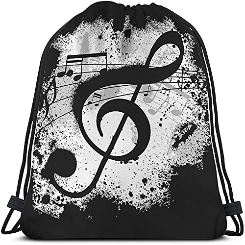 Richugui Borsa con coulisse con note musicali borse con coulisse borsa a zaino design vintage grunge art nero sagoma a terra schizzi di inchiostro sport palestra sacca con coulisse borsa da yoga per
