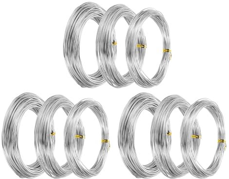 PATIKIL Alambre Bonsái de 1mm/1.5mm/2mm, 9 Rollos de Alambre Floral de Aluminio Anodizado, 15 m para Fijar Ramas de Jardinería, Árboles, Formación Bonsai, Color Plata