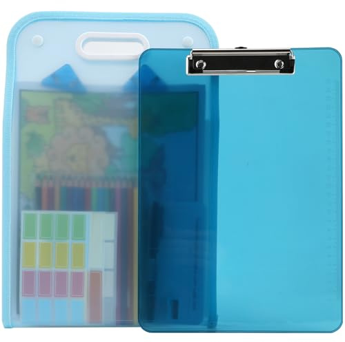 6uGooes Art Portfolio Bag for Kids, Art Folder with Handle, for A4 and 8.5 x 11 Artwork Drawing, with Clear Clipboard and Pencils,Creation Sets for Kids, Beginner, Travel Painting, Blue Theme