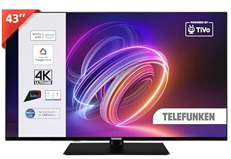 TELEFUNKEN 2025 Smart TV 43 tum Ultra HD TE43750B46I2PZ, TiVo 43 tums LED-TV, kompatibel med Alexa och Google Assistant, DVB-I, DVB-T2, Dolby Vision, HDR10
