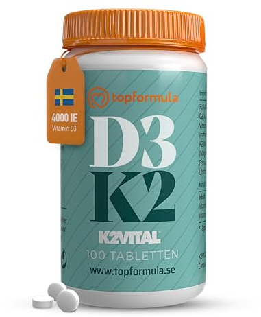 Vitamin D3 K2 hochdosiert – 100 Tabletten – Premium-Qualität mit K2VITAL® MK-7 (99,7% all-trans) + 4000 I.E. Vitamin D3 – vegetarisch, ohne Zusätze – hergestellt in Schweden, laborgeprüft