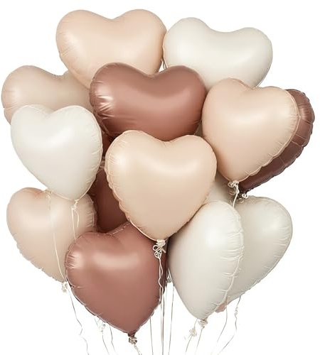 Globos de helio con forma de corazón, globos de helio de 18 pulgadas, globos de aire de corazón, color crema, caramelo, chocolate, boda, corazón, forma de corazón, globos de aire, globos de corazón