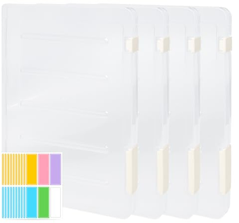 Pilikoll 4 Piezas A4 Caja De Archivos De Almacenamiento con Etiqueta Cajas Transparentes de Plástico A4 Cajas Transparentes Clasificador Documentos para Documentos Cartas Papel Revistas Libros