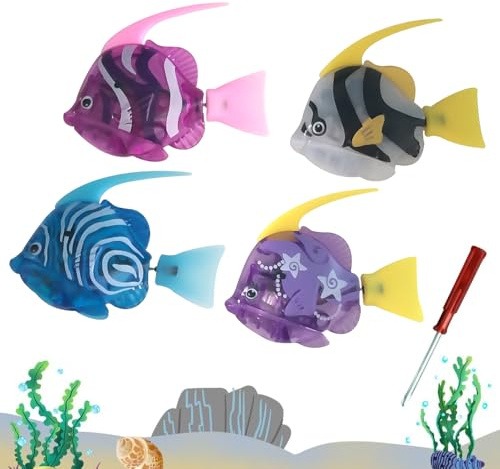 KQWVZ 4 Stycken Robo Fish, Elektronisk Fiskleksak, Lysande Robotfisk, Återanvändbar, Akvarium, För Barn, Badkar