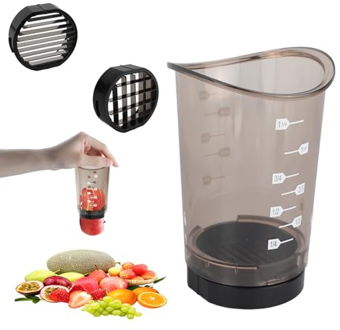Vegetable and Fruit Slicer Cup - Detachable Vegetable and Fruit Slicer, Safe and Efficient Strawberry Cutter, 3 Types of Cutting Blade Molds, Grape Cutter, Multifunctional Chopper