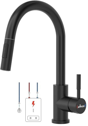 Grifo de cocina extensible de baja presión APPASO, grifo de cocina con 3 conexiones, baja presión, 3 conexiones, baja presión con 2 tipos de chorro para caldera, color negro