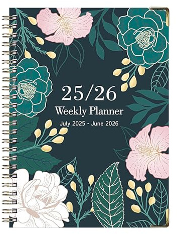 Anteckningsböcker för arbete – skolbok | A5-estetisk tjock planerare och dagbok med blommönster för juli 2025 till juni 2026, anteckningsblock för arbetsplats, skissa bullet journaling