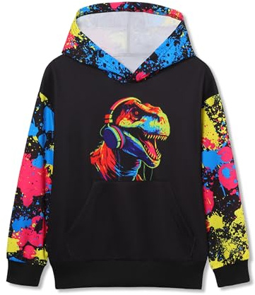 Amissz - Felpa con cappuccio per bambini e ragazzi, con stampa 3D, tasca frontale, pullover, per ragazzi e ragazze di età 6-16 anni, Dinosauri, 6-7 Years