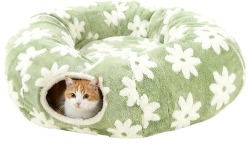 Kattunnel Tvättbar Interaktiv Grotta med Boll | Blommönster Design Interaktiv Katt Donut Tunnel För Krypning Klösning Tandning Kattunge Kanin Inomhus Utomhus