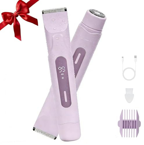 Wendict Afeitadora Mujer, Profesional Rasuradora Cortapelos Corporal para Mujer Recortadora, con Recargable USB, luz LED, IPX7 Recortadora Mujer zona Intima (Púrpura)