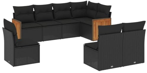 HFXHIJXQ Sofá de polirratán para jardín, 8 piezas, color negro, 55 x 62 x 69 cm, resistente a la intemperie, modular, banco de esquina, reposabrazos con cojines gruesos para balcón, terraza, grupo de