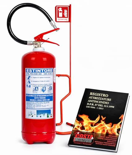 Estintori a Polvere Kg 6, Completi di Piantana + Tagliando di Controllo + Registro Antincendio Obbligatorio in Omaggio