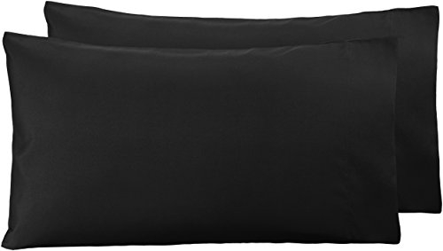 Amazon Basics Paquete de 2 fundas de almohada de microfibra, 50 x 80 cm, color negro