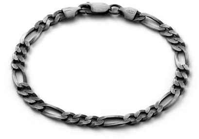Bracelet Homme En Argent Sterling 925 Noir Oxyde Avec Fermeture Mousqueton