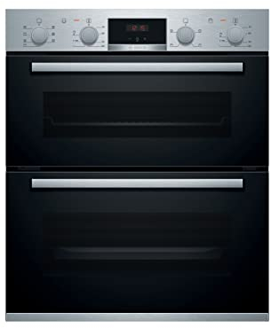 Bosch Home & Kitchen Appliances Bosch Series 4 NBS533BS0B Built-Under Oven with Pop out controls, EcoClean Direct coating, 2 universal slim pans, Integrated, Stainless Steel