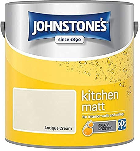 Johnstone's - Kitchen Paint - Antique Cream - Matt Finish - Grease & Stain Resistant - Suitable for Kitchen Walls & Ceilings - Highly Durable - Low Odour - 12m2 Coverage per Litre - 2.5L