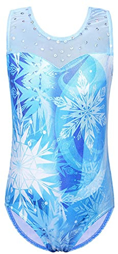 TFJH E Gymnastic Leotard for Girls Sequin Mesh Athletic Practice Outfits 228Snowflake 4A