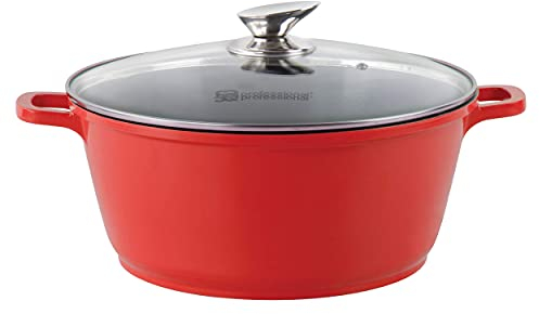 SQ Professional NEA Die-Cast Aluminium Stockpot with Lid 3-Layer Non-Stick Coating - Stew pots - Tempered Glass Lid with Steam Vent Casserole pan (Rossa, 20cm)