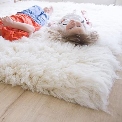 Steffensmeier Flokati Teppich Flokati 4000 | Wolle, Natur, Größe: 70x140 cm Original aus Griechenland, Wohnzimmerteppich, Schlafzimmerteppich