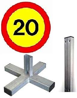 FERRETELIX® Señal de Tráfico Chapa Plana TR-301 – “Velocidad Máx 20” – Con Poste de 1,5 m y Cruceta – Homologada y Resistente