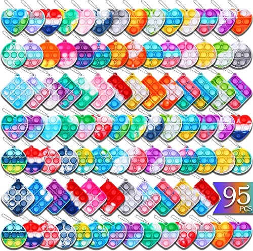 Arme 95Pcs Pop Fidget Toys，Party Favors Toddler Toys Pop Fidget Keychain Mini Fidget Toys Bulk Sensory Toys Stress Toy, Party Fidget Pack Popper Toy Gift for Girls Boys