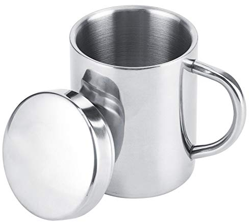 Tiiyee Tazas de Café Acero Inoxidable, Tazas con Tapa, Taza de Café de Doble Pared, Taza Doble Pared con Tapa y Asa Viaje para Acampar Bebidas Calientes Té Metal Reutilizable Niños Adultos Camping