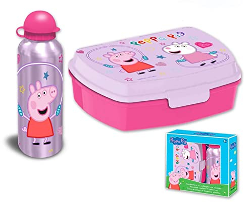 HOVUK PP09040 Schweinchen Pig Brotdose, Cartoon, Peppa Wutz (Lunchbox + Wasserflasche), Kinder