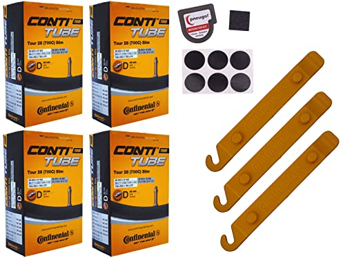 4X Fahrradschlauch Continental 28 Zoll Blitzventil 28-622/37-622 +Reifenheber