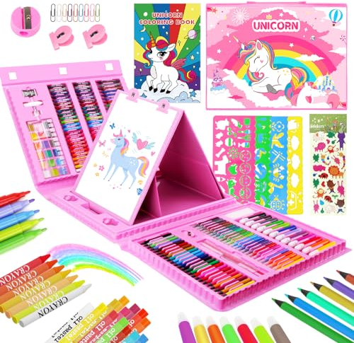TCJJ Unicorn 208-Teiliges Malset für Mädchen - Malkoffer Mit Einhorn-Malbuch, Multifunktionales Set für 3-12 Jahre, Weihnachtsgeschenke