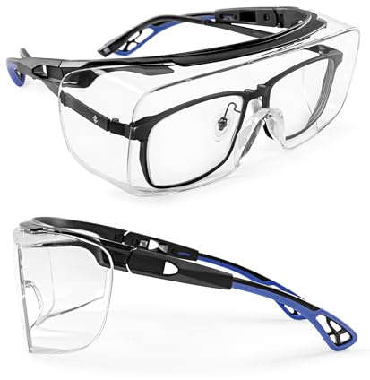 LANON Safety Glasses Over Glasses,ANSI Z87.1 Lenses with Anti-Fog & Scratch,Side Protection, High Transmission, Adjustable Protective Eyewear Goggles