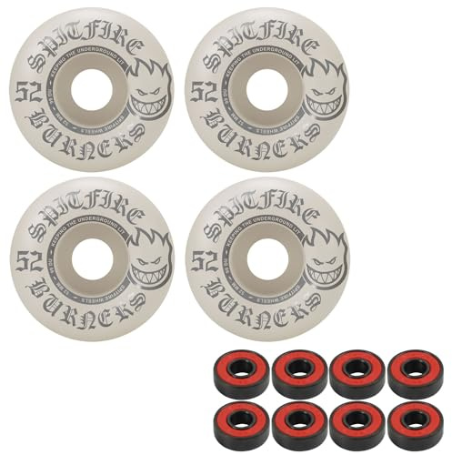Spitfire Skateboard Wheels Burners 52mm 99A White/Silver with ABEC 5 Bearings