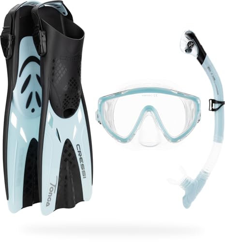 CRESSI Unisex-Adult Tino Adventure Set Flossen, Maske und Schnorchel, Schwarz/EIS Cyan, S/M