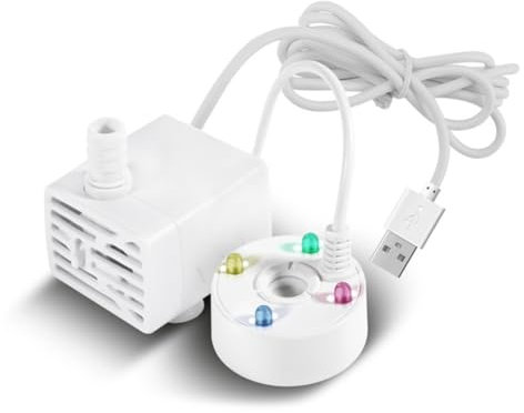 Putiqcher USB 5V Water Pump Mist Maker LED Lights Mini Mister Fog Machine, Indoor Fountain Garden Pond Water Fogger Atomizer White