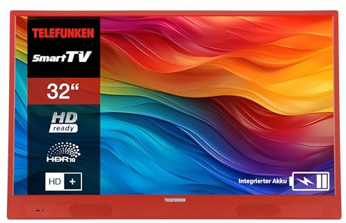 Telefunken 32 Zoll Fernseher tragbar mit integriertem Akku (HD Smart TV, Triple-Tuner, 6 Monate HD+ inkl.) PL32OI orange