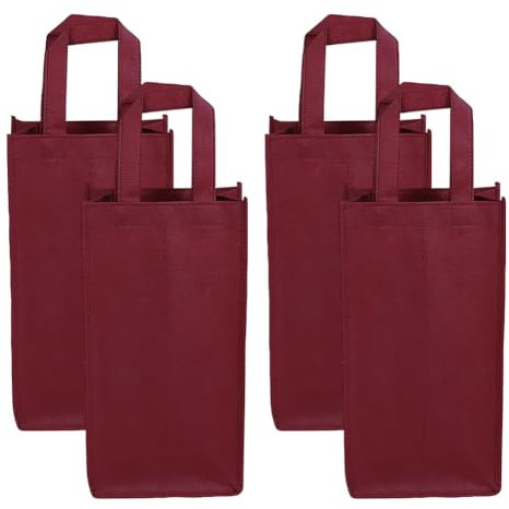 JIHUOO 4 Pcs Non Woven Two Bottle Wine Bag, 2 Bottle Wine Carrier Tote Bag, Red