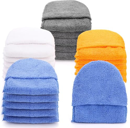 Fasmov 20 Pcs Microfiber Wax Applicator Pads, Detail Polishing Foam Pads, Ultra-Soft Microfiber Wax Applicator Pads, Cleaning Pads with Finger Pocket Wax Applicator for Car Cleaning and Fine Polishing