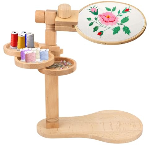 Support pour Tambour à Broder, Support de Broderie en Bois Support de Point de Croix Rotatif Réglable pour Projets de Broderie de Couture et de Couture (Cerceau à Broder Non Inclus)